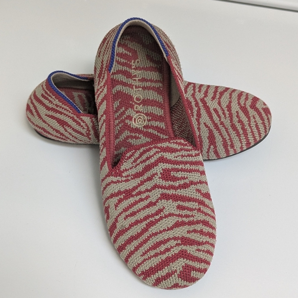 Rothy's Kids Red Zebra Flat Woven Rounded Toe Sneaker Loafer 1